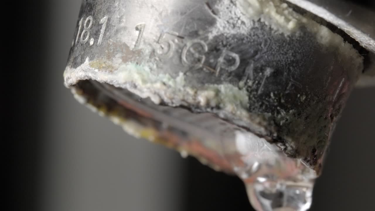 Bathroom Tap with Limescale, Detailed Water Flow, 4k 120fps