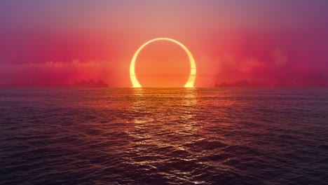 sunset and solar eclipse over seamlessly looped ocean.