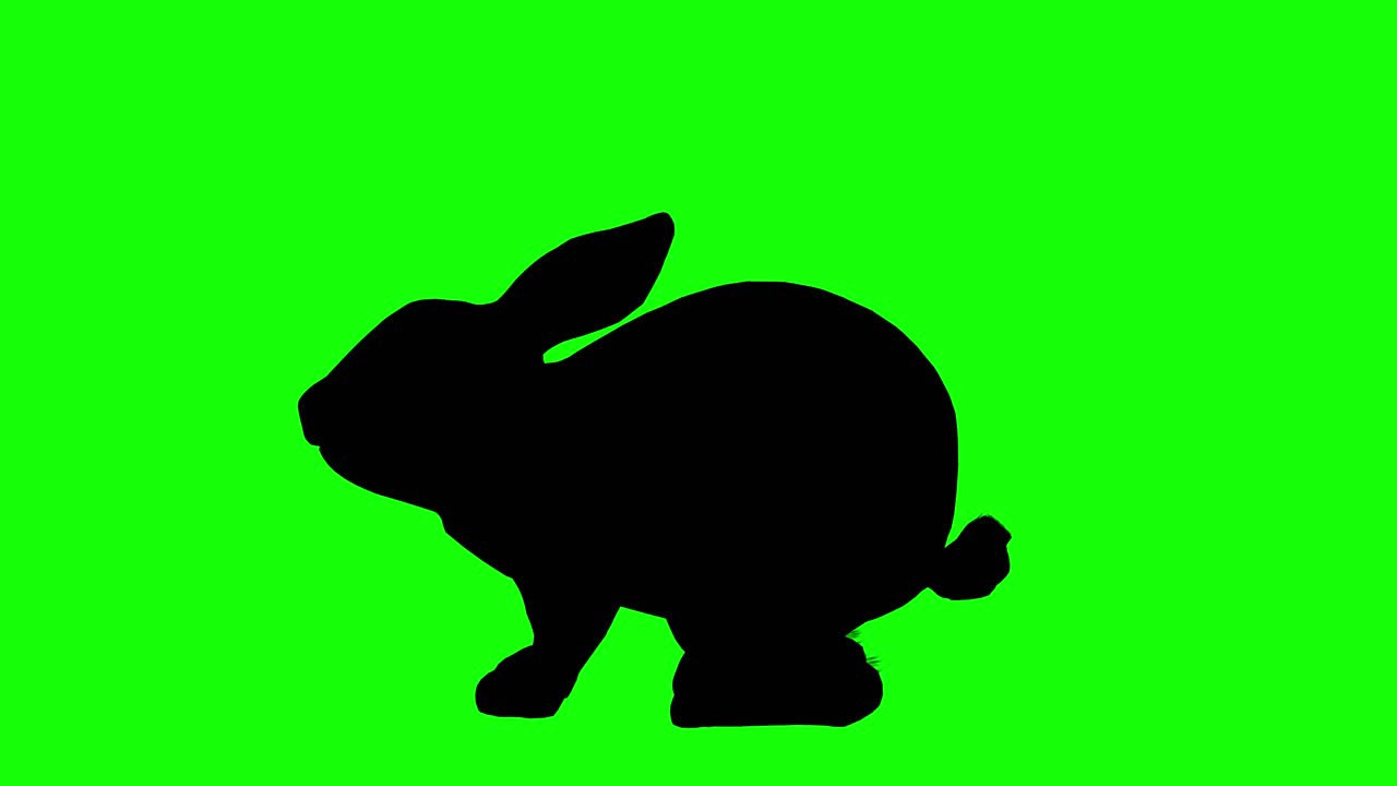 Silhouette of a rabbit idle, on green screen, side view. Animal silhouettes seamless loop 3D animation.