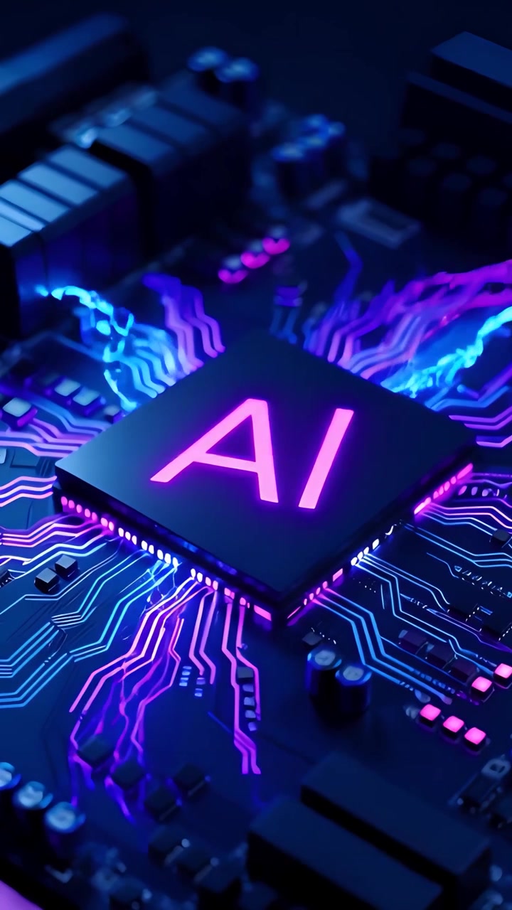 Sfondo Tecnologico Futuristico con Scheda Madre e Chip AI 4K