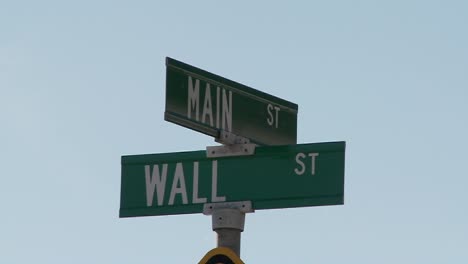 a street sign indicates the intersection of main and wall streets 5