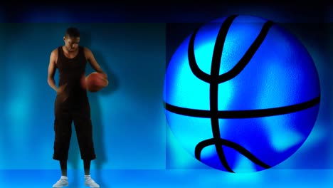 Animation-Eines-Ethnischen-Jungen,-Der-Basketball-Spielt