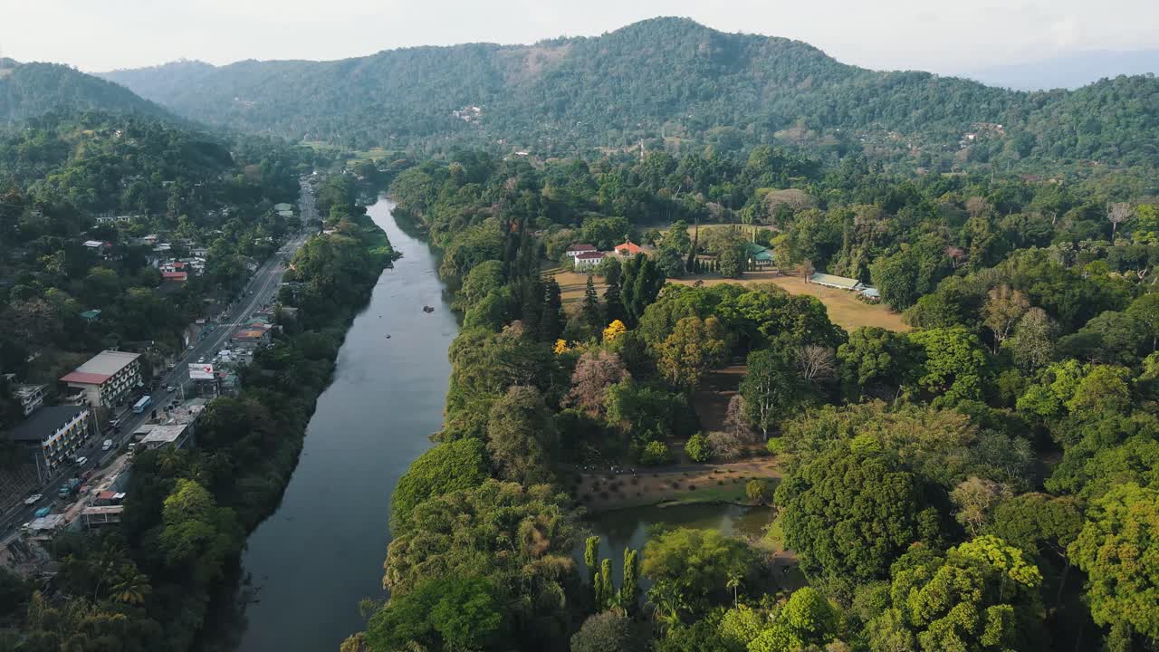 Aerial shot of Beautiful landscapes in Peradeniya, Sri Lanka