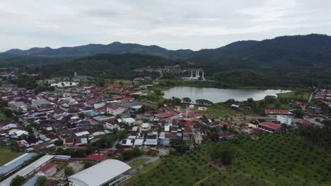 aerial view small town serdang with lake