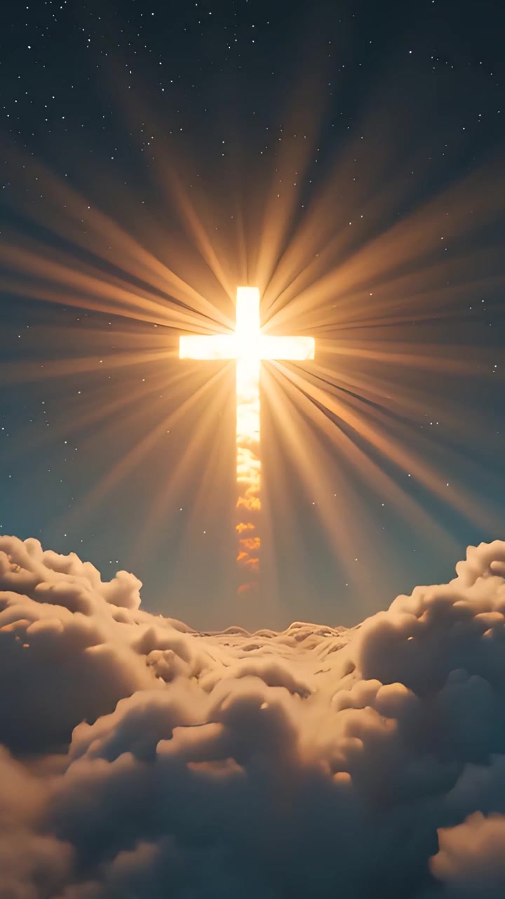 Christian Cross Heavenly Light Worship Background 4K