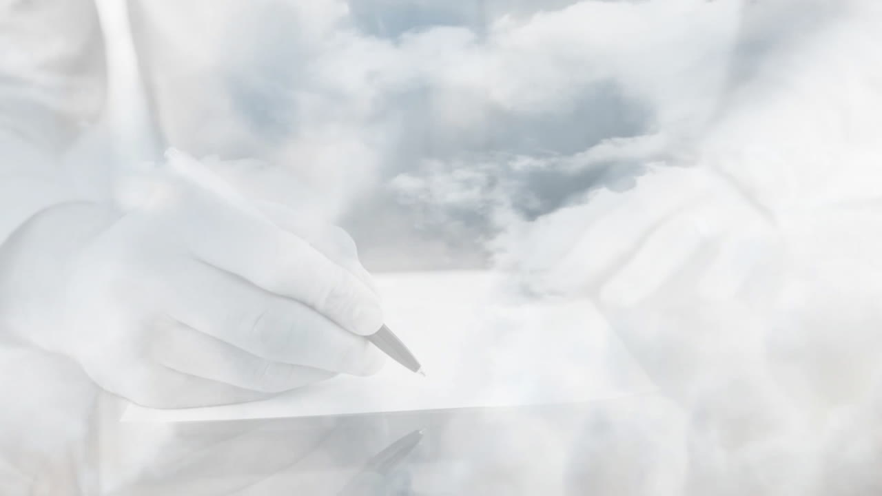 책에 쓰여진 손 위의 구름의 애니메이션