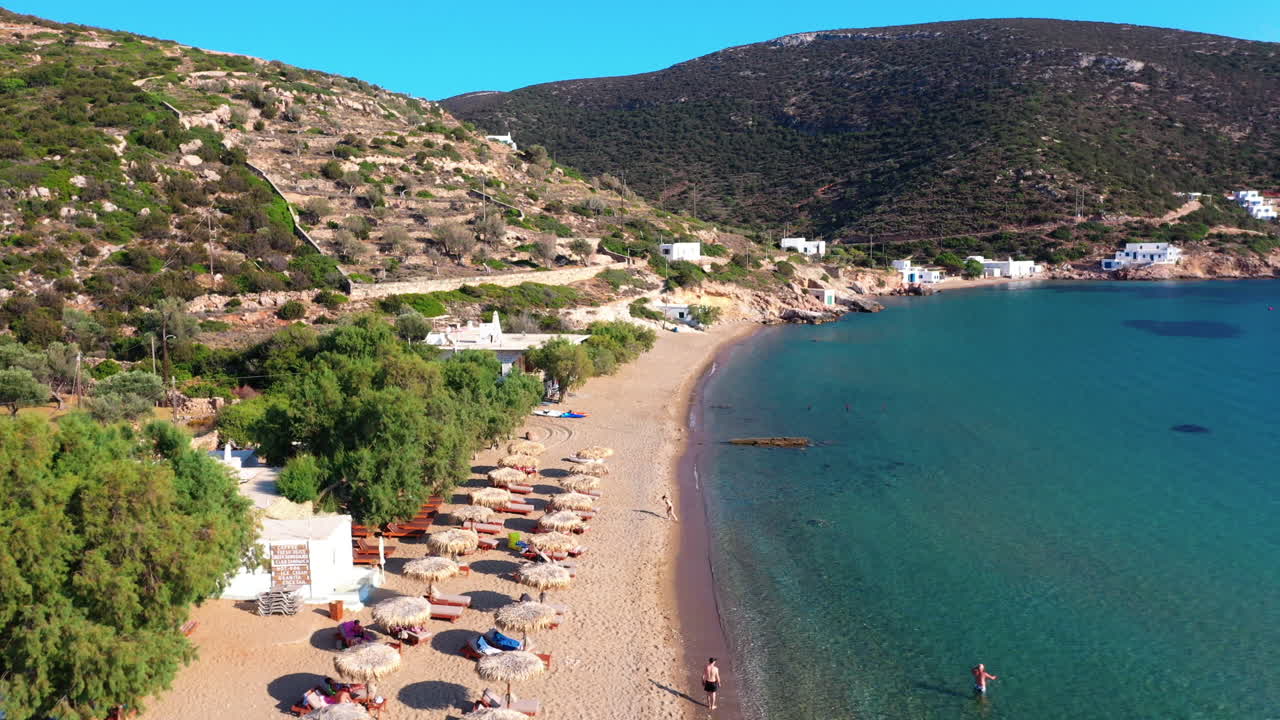 Aerial shot of a cycladic beach on the Greek island of Sifnos