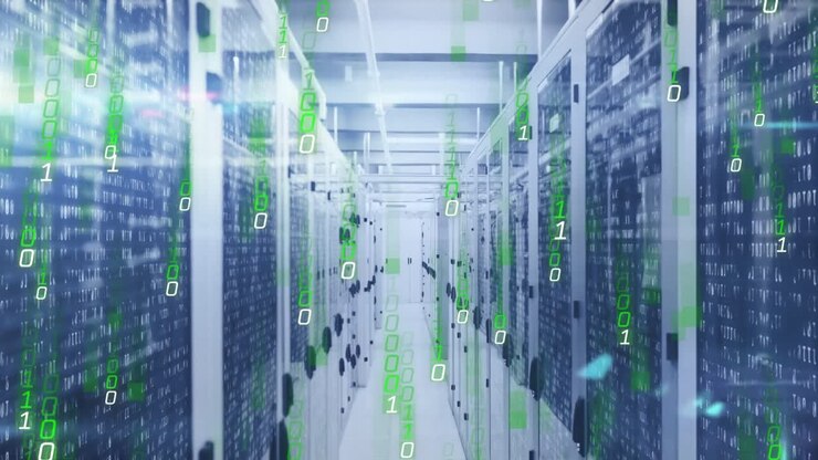 Data being processed through a network of computer servers
