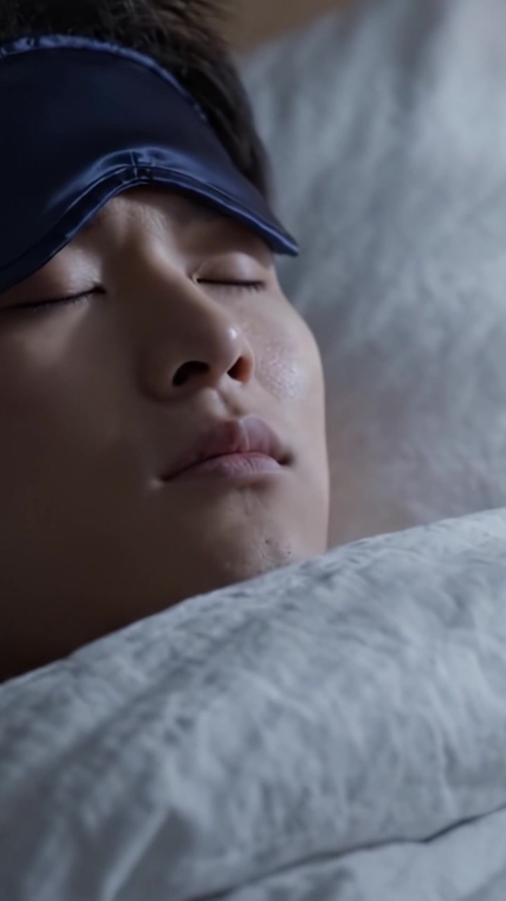 Momen Damai: Menangkap Ketenangan Individu yang Tidur dengan Masker Tidur dan Selimut Nyaman, Menyoroti Ketenangan dan Kedamaian dalam Pengaturan yang Nyaman