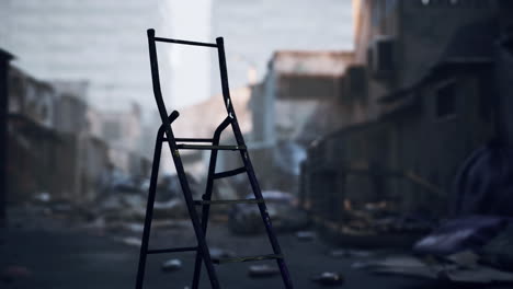 ladder in a destroyed city