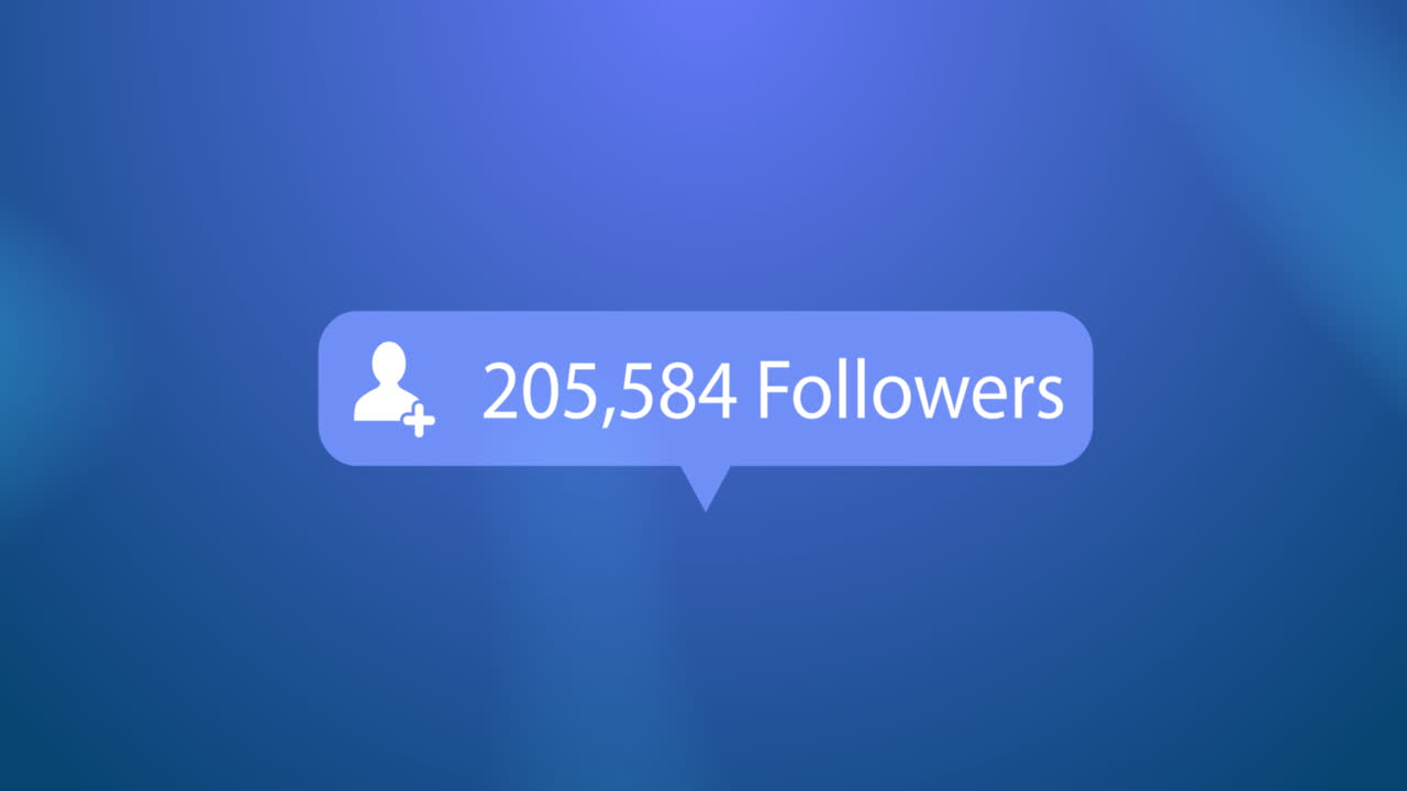 Profile icon, followers text and increasing numbers on speech bubble against blue background