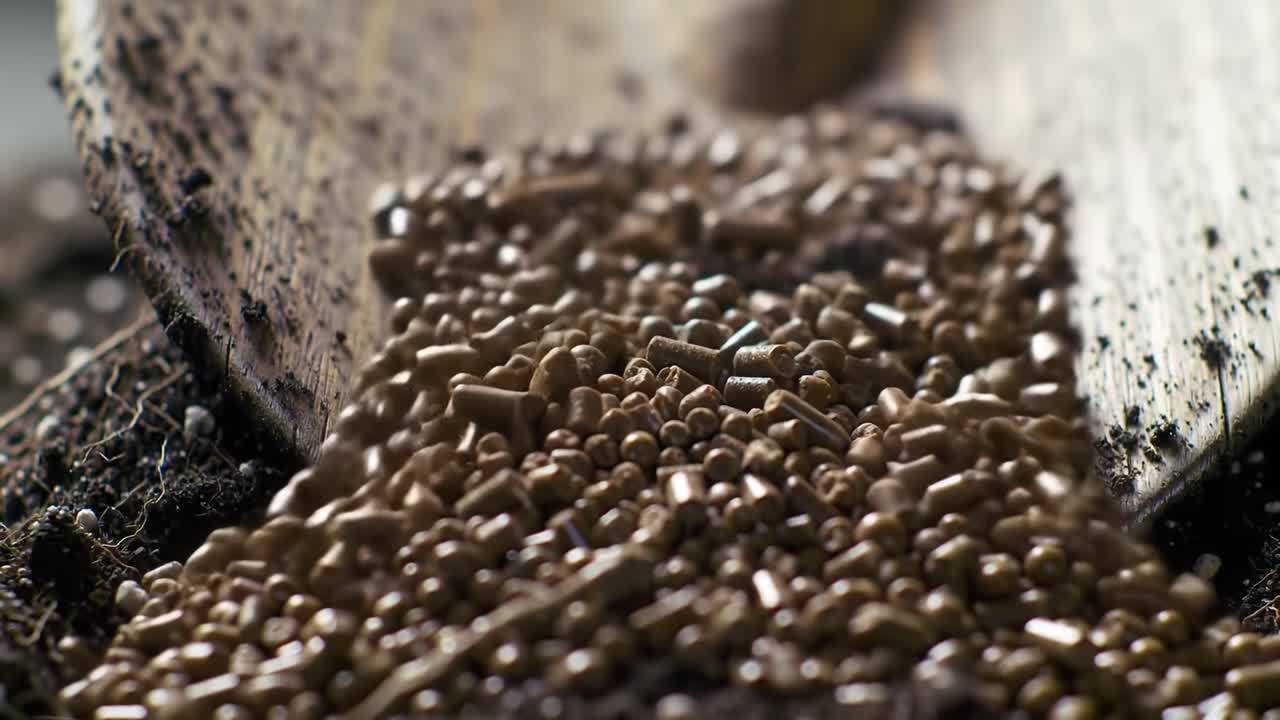 A Close-Up View of Fertilizer Pellets Being Shoveled from Soil, Illustrating the Nutrient-Rich Elements Essential for Healthy Plant Growth and Agricultural Practices