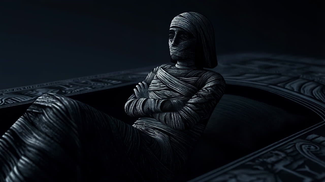 An ancient mummy in a sarcophagus