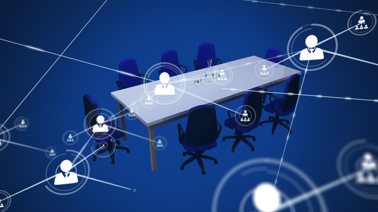 오피스 위의 아이콘과 연결 네트워크의 애니메이션