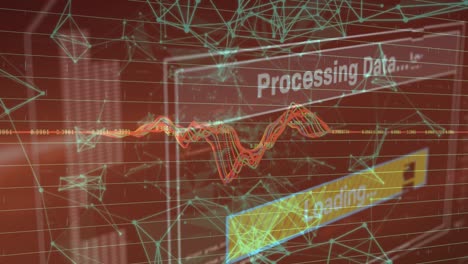 Digitale-Schnittstelle-Mit-Datenverarbeitung-Und-Netzwerk-Von-Verbindungen-Vor-Rotem-Hintergrund