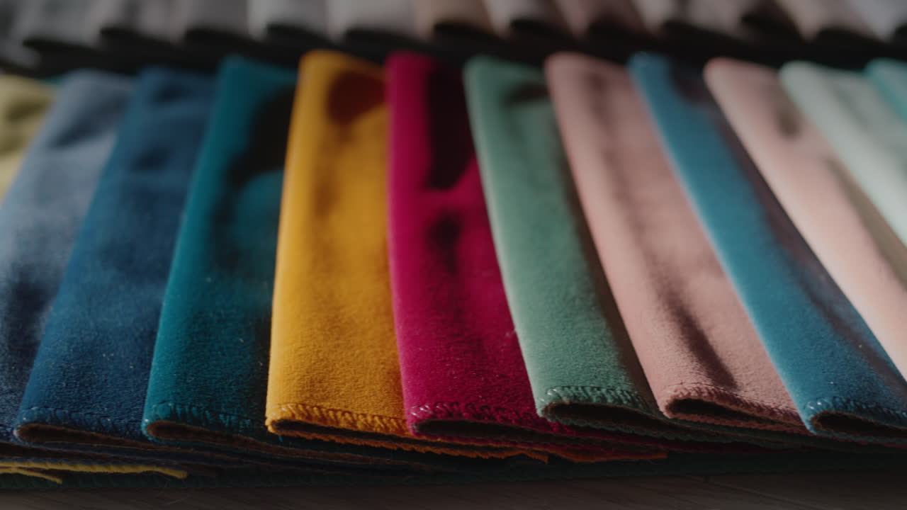 Samples of multi-colored fabric - palitka for choosing a material for upholstery of furniture, sewing clothes and curtains