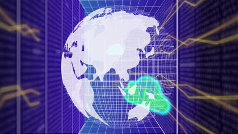 animación de iconos de nubes y procesamiento de datos en todo el mundo