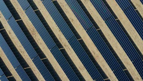 bird's eye shot of blue solar panel cell group in the outdoors