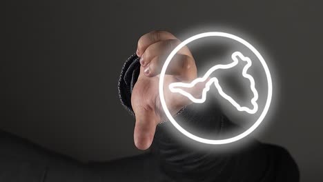disparo de cerca de la mano masculina señalando con el dedo y mostrando el signo digital del país de américa del norte