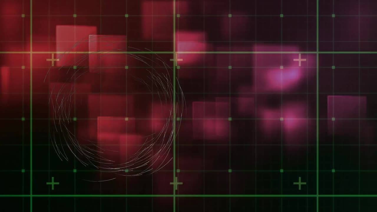 다채로운 배경에 그리드 위에서 회전하는 지구의 애니메이션