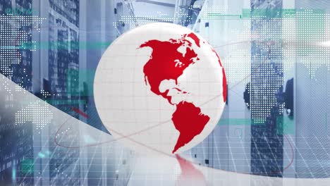 animación del globo con procesamiento de datos sobre la sala del servidor
