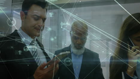 animation of network of connections data processing over diverse business people