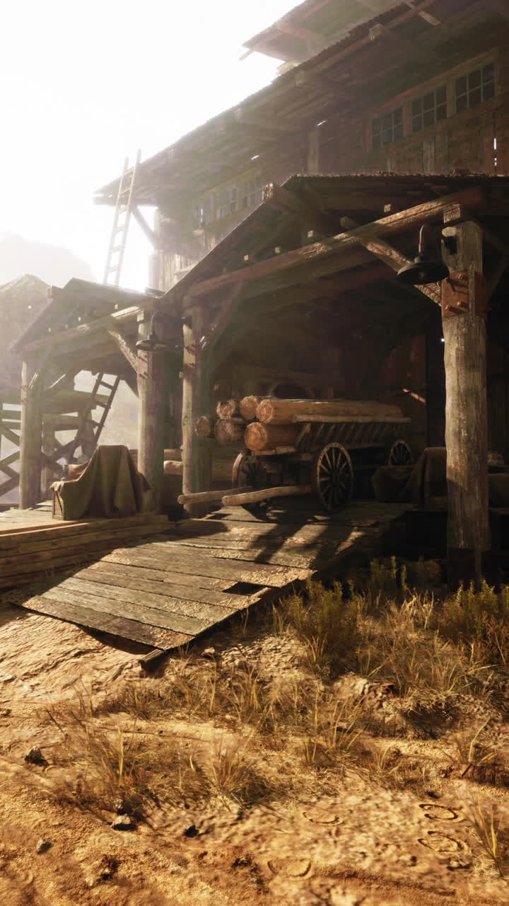 나무 건물 과 나무 과 마차