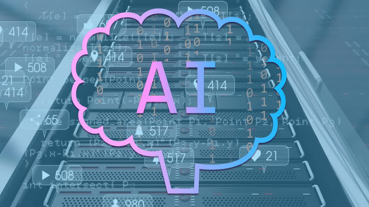 animación del procesamiento de datos con íconos y servidor de computadora