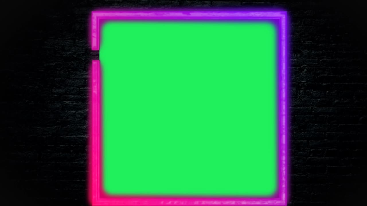 animación geometría luz de neón colorido marco brillante con espacio verde.