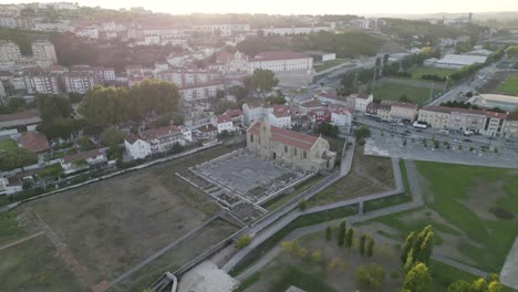 Aerial-wide-view-of-Santa-Clara-Gothic-Monastery-at-Coimbra-City---Portugal