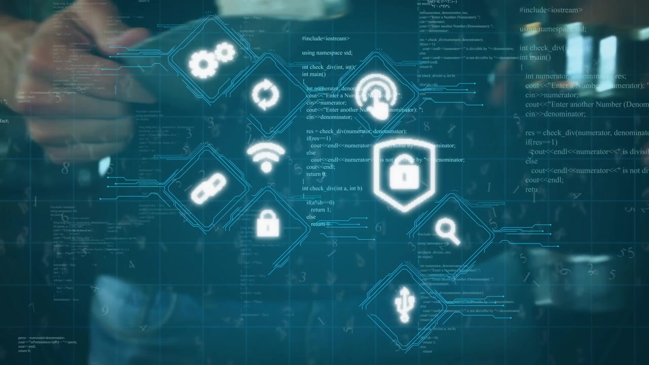 Animation of icons and data processing over mid section of bartender putting ice in cocktail shaker