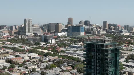 Aerial-View-Of-High-rise-Buildings-In-Adelaide-City,-Australia---drone-shot