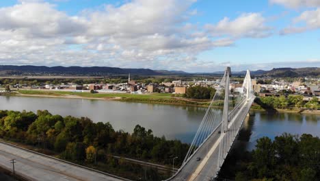 portsmouth ohio viewed from kentucky over the ohio river with the us grant bridge in the foreground