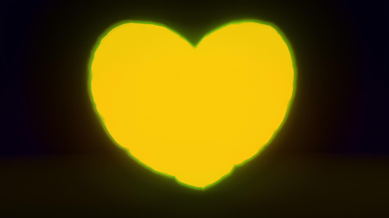 Yellow energy heart shapes on a dark background