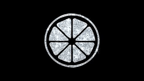 el icono de brillo de la fruta de limón brilla con partículas parpadeantes.
