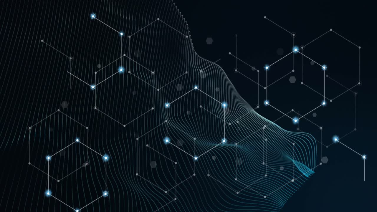 Animation of connections and hexagons on black background