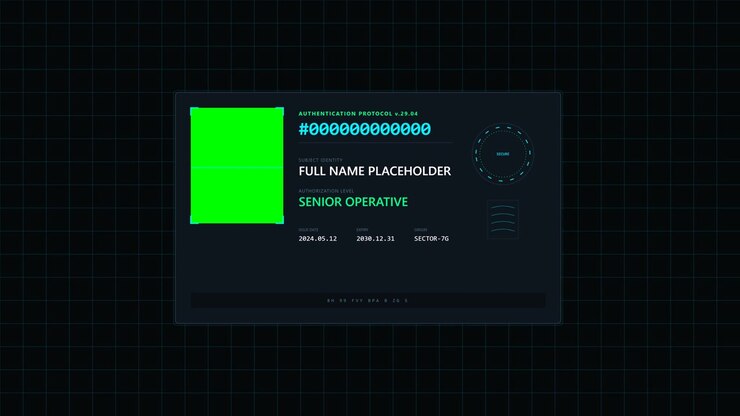 Futuristic Digital Identity Authentication Interface with Green Screen Placeholder