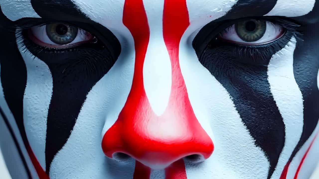 조롱거리 얼굴 페인트를 입은 사람의 클로즈업