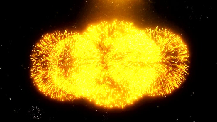 Eid Mubarak Text Wish On Firework Display Explosion Particles.