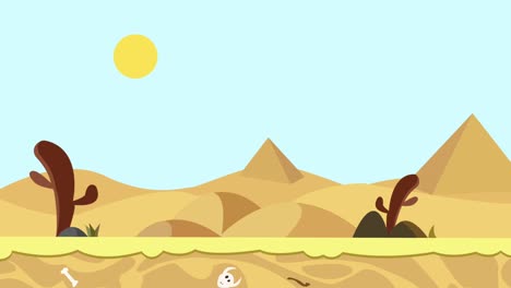 animation of a cartoon flat style of a desert landscape on a bright hot sunny day with a lot of dunes