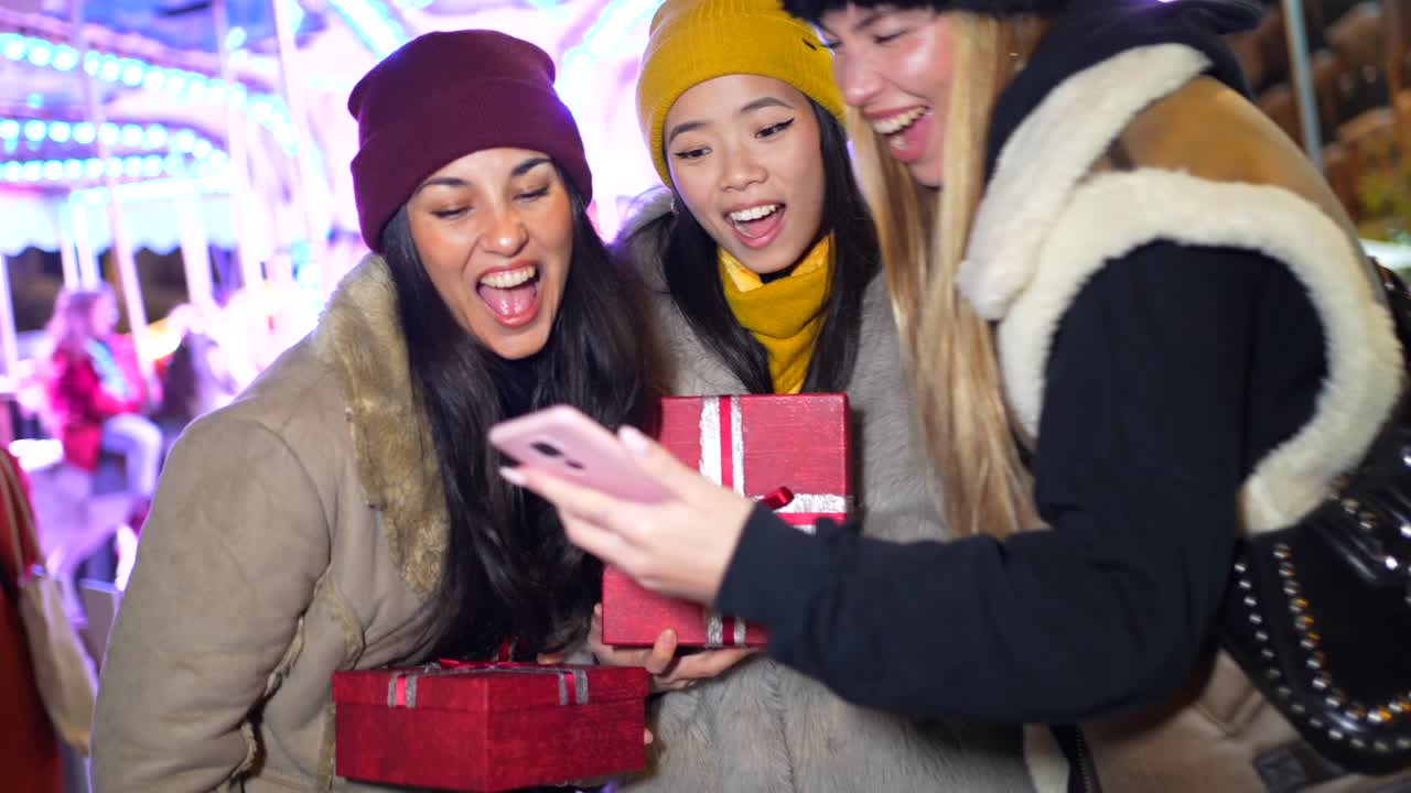 Women Exchanging Gifts at a Fair