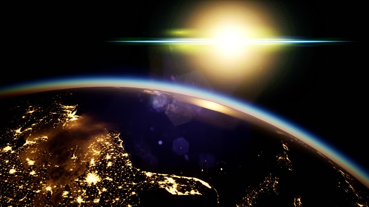 космос, солнце и планета земля ночью