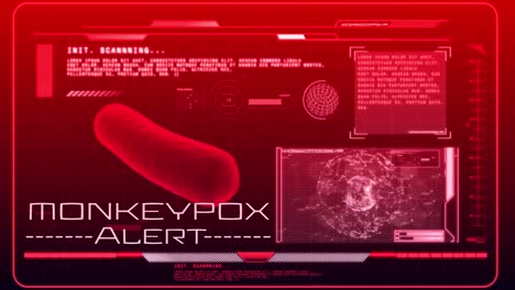 animation of monkeypox text and data processing over red background