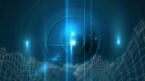 animación de cerebro digital y cadena de adn sobre montañas digitales en fondo negro.