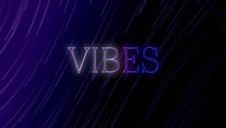 animation of neon vibes text banner over light trails against blue gradient background