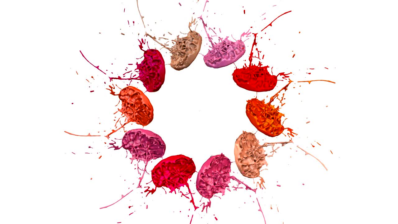 3d splashes of paint dance in 4k on white background. Simulation of splashes of ink on a musical speaker that play music. V12
