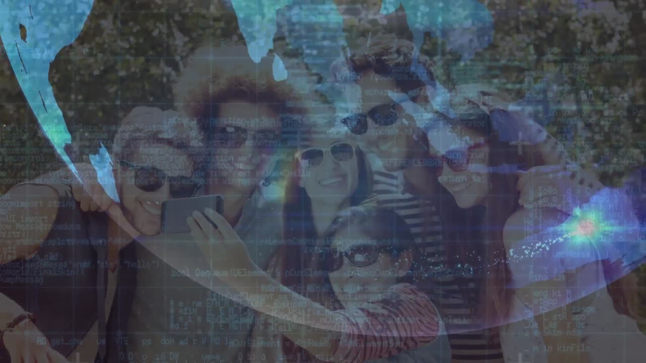 animación del procesamiento de datos con el mundo sobre un grupo diverso de demonios