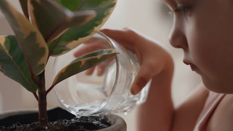 Niña-Regando-La-Planta-En-Casa-Dando-Agua-Nutriendo-El-Crecimiento-Del-Niño-Disfrutando-De-La-Responsabilidad-Por-La-Naturaleza-4k