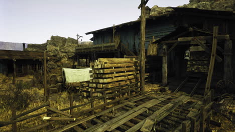 old western mining town with wooden structures and rustic atmosphere