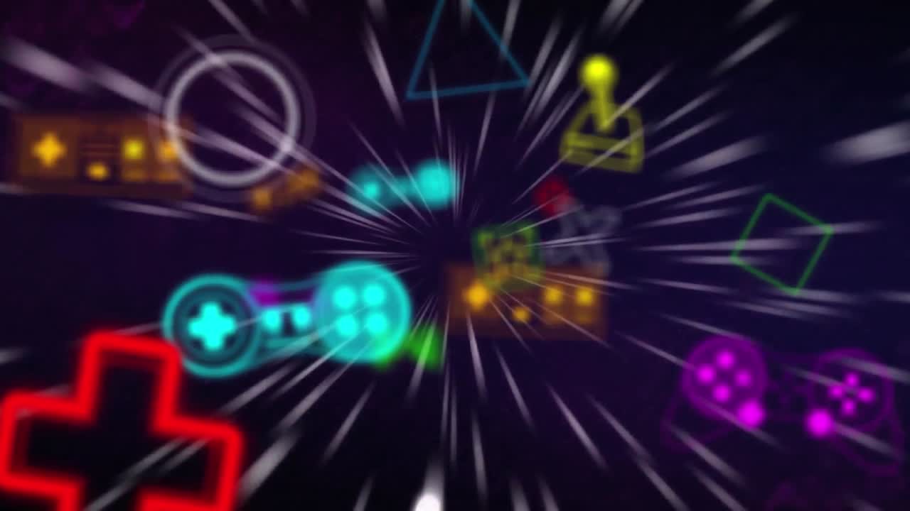 animación de la interfaz digital de videojuegos de neón parpadeando sobre rastros de luz